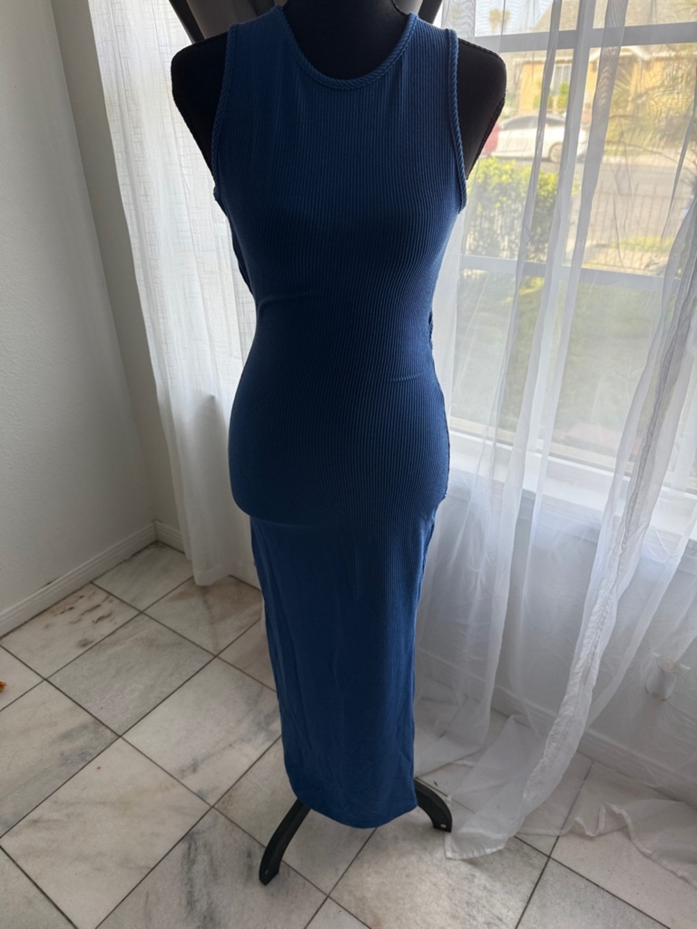 Elan Navy Ribbed Tank Maxi Dress